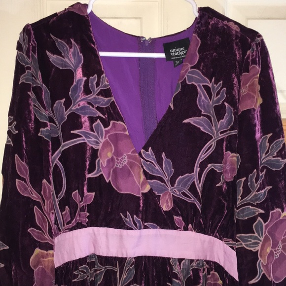 Unique Vintage Floral Velvet Maxi Dress - Picture 7 of 17